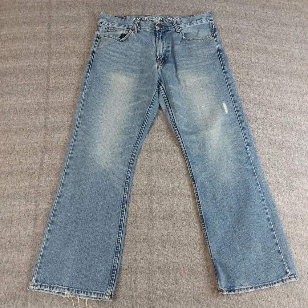 American Eagle Bootcut Jeans Men's 34×30 (Fit 35x29) Blue Natural Fading